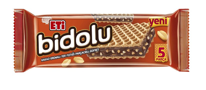 Eti Bidolu Cacao Cream Wafer With Peanut Pieces (Findik Kremali Yer Fistigi Parcacikli Gofret) 81 Grams