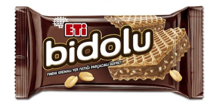 Eti Bidolu Cacao Cream Wafer With Peanut Pieces (Findik Kremali Yer Fistigi Parcacikli Gofret) 36 Grams