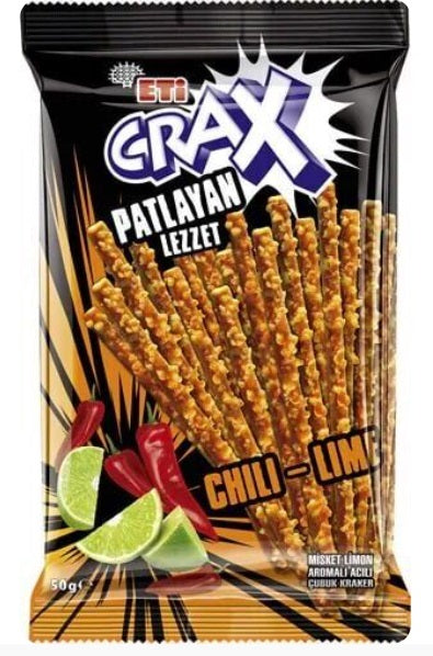 Eti Crax Crackers wIth Chilli and Lemon Flavor (Patlayan Lezzet Biber ve Limonlu Cubuk Kraker) 50 Gr