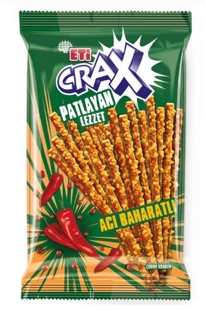 Eti Crax Crackers wIth Spiy Flavor (Patlayan Lezzet Aci Baharatli Cubuk Kraker) 50 Gr