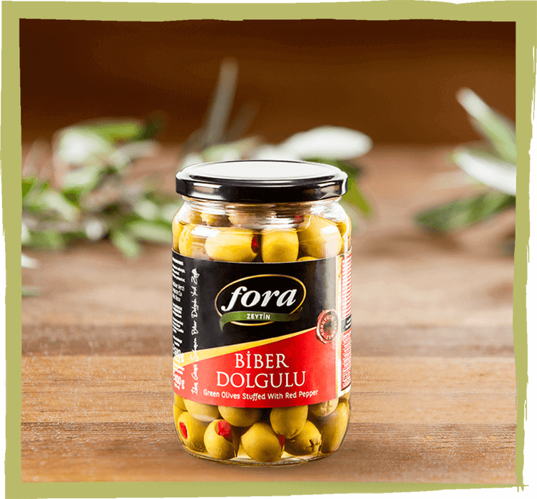 Fora Green Olives Stuffed With Red Pepper (Biber Dolgulu Yesil Zeytin) 400 Gr