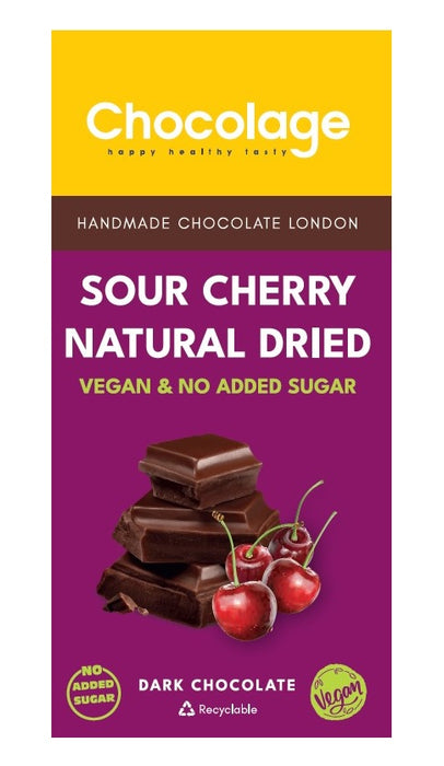 Chocolage Sour Cherry Vegan No Added Sugar Dark Chocolate, 80g