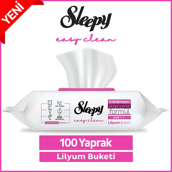 Sleepy Easy Clean Pink Wet Wipes – Lily Bouquet (Lilyum Buketi) 100 pcs