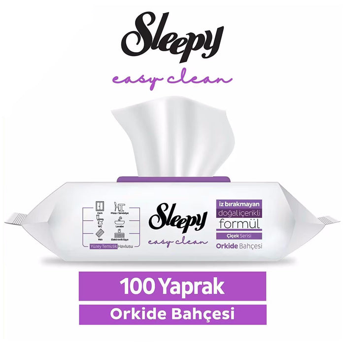 Sleepy Easy Clean Purple Wet Wipes – Orchid Garden (Orkide Bahcesi) 100 pcs