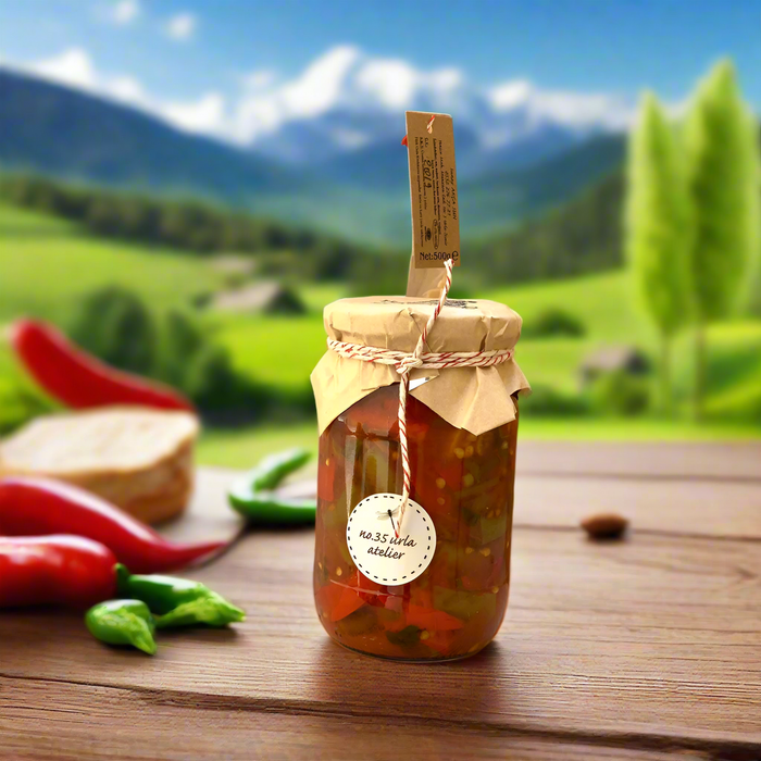 No 35 Urla Domatesli Aci Biber Tursusu Ev Yapımı Doğal (Pepper Pickles With Tomato Homemade Natural) 300 Gram