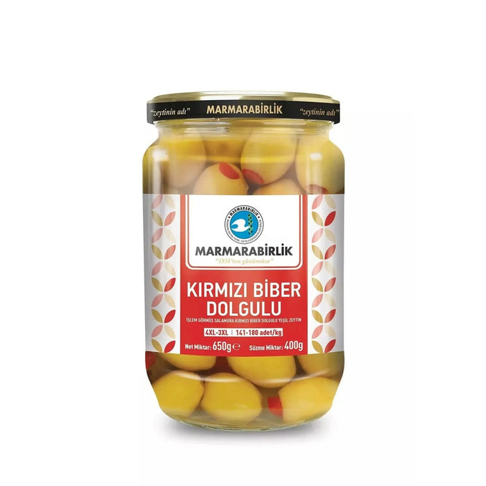 Marmarabirlik Green Olives Stuffed with Red Peppers 400 Gr
