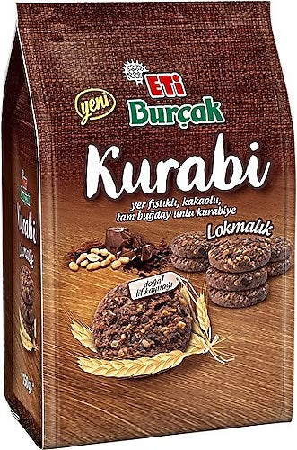 Eti Burcak Kurabi Whole Wheat Biscuits with Oats, Peanuts, and Chocolate (Kakaolu Biskuvit) 150g