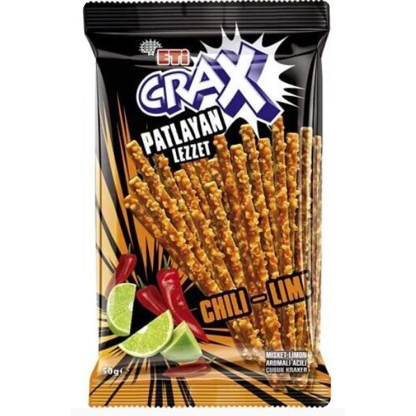Eti Crax Crackers wIth Chilli and Lemon Flavor (Patlayan Lezzet Biber ve Limonlu Cubuk Kraker) 50 Gr