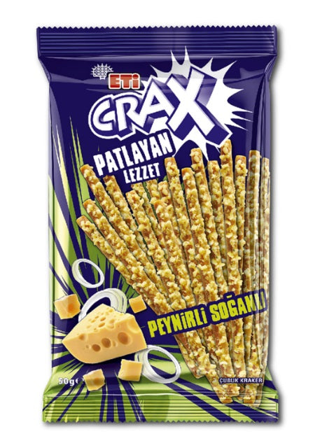 Eti Crax Cheese & Onion Cracker Sticks (Patlayan Lezzet Peynirli Soganli Cubuk Kraker) 50 Gr