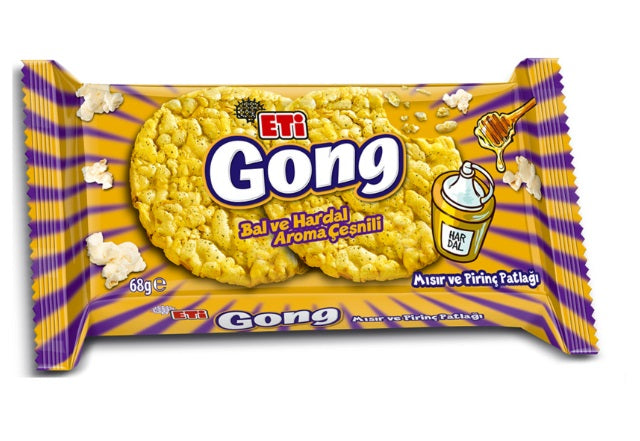 Eti Gong Corn and Rice Cake Tasty with Honey and Mustard Flavor (Bal ve Hardal Aromali Misir ve Pirinc Patlagi) 40 Grams