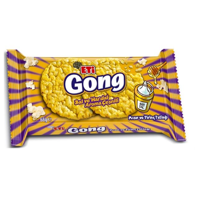 Eti Gong Corn and Rice Cake Tasty with Honey and Mustard Flavor (Bal ve Hardal Aromali Misir ve Pirinc Patlagi) 40 Grams