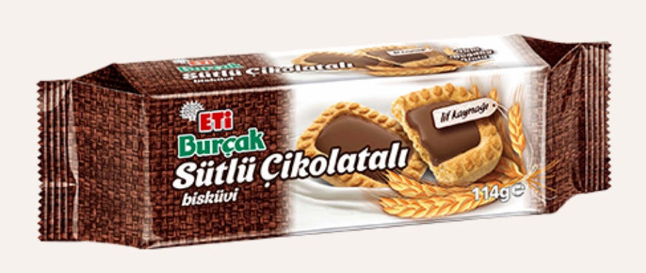 Eti Burcak Wholemeat Milk Chocolate Biscuit (Sutlu Cikolatali Yulafli Biskuvi) 114 Gr
