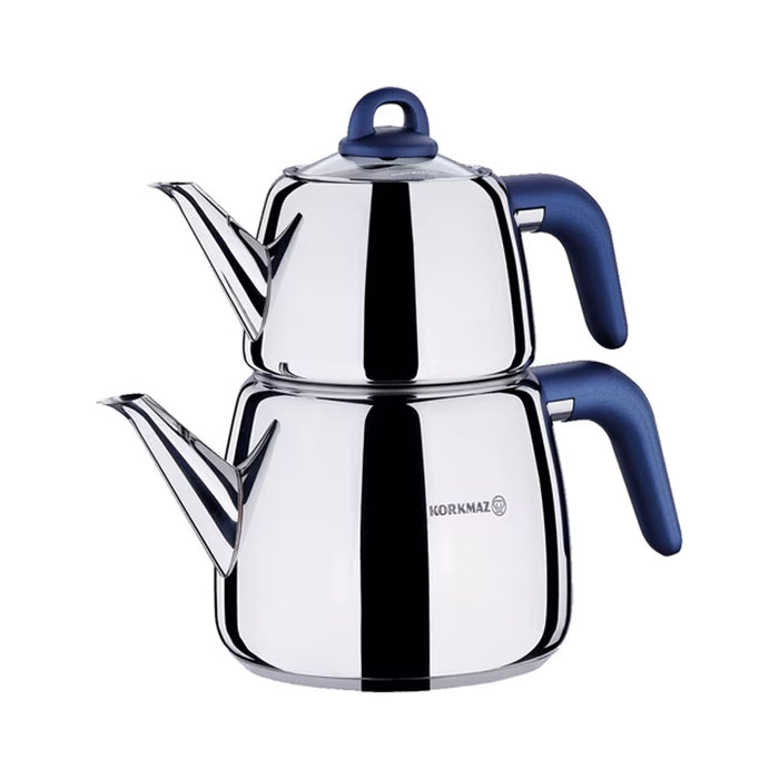 Korkmaz Bella Azura Stainless Steel Teapot Set - Induction (Caydanlik Seti)