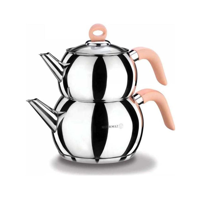 Korkmaz Flamingo Stainless Steel Teapot Set - Induction (Caydanlik Seti)