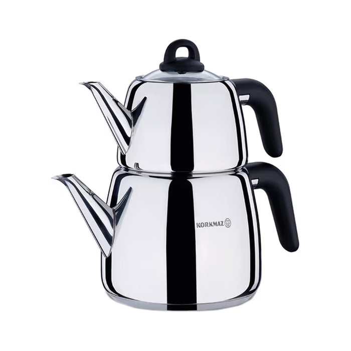 Korkmaz Bella Nora Stainless Steel Teapot Set - Induction (Caydanlik Seti)