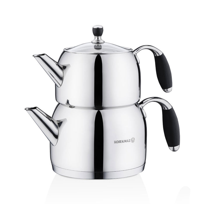 Korkmaz Flora Maxi Stainless Steel Teapot Set - Induction (Caydanlik Seti)