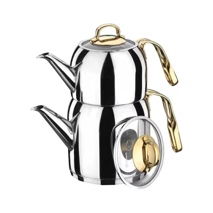 Korkmaz Goldia Stainless Steel Teapot Set Gold - Induction (Caydanlik Seti)