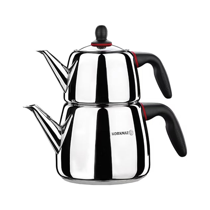 Korkmaz Gusto Stainless Steel Teapot Set Black - Induction (Caydanlik Seti)