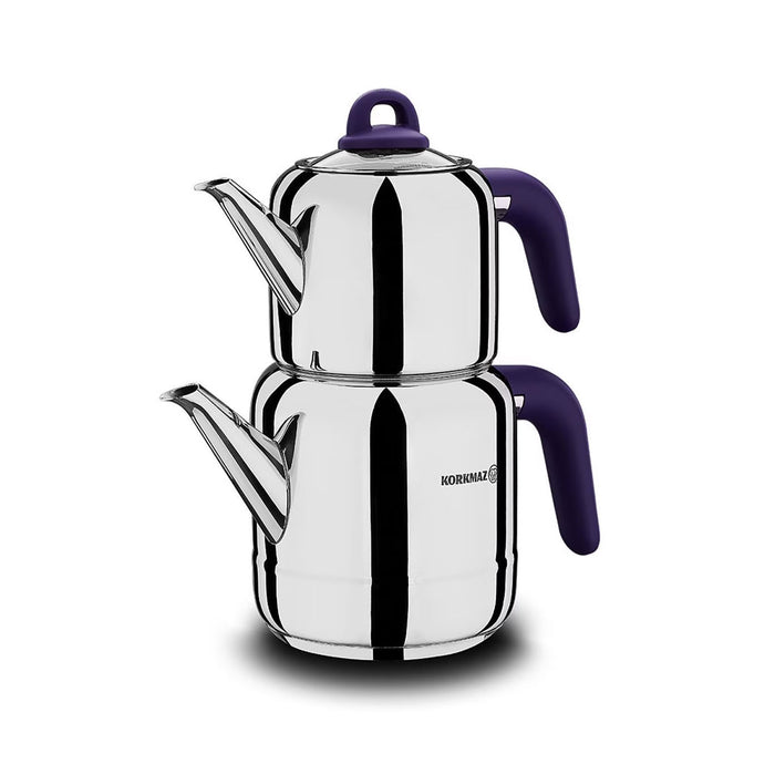 Korkmaz Hera Violet Stainless Steel Teapot Set - Induction (Caydanlik Seti)