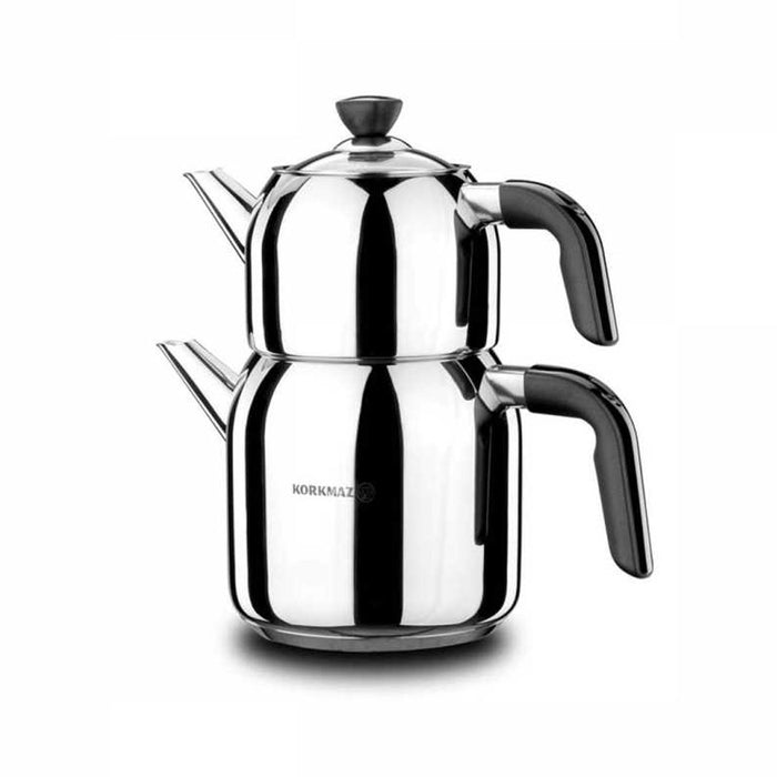 Korkmaz Kappa Black Stainless Steel Teapot Set - Induction (Caydanlik Seti)