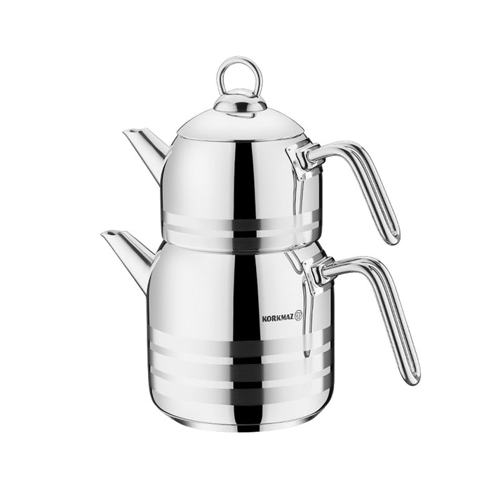 Korkmaz Mega Stainless Steel Teapot Set - Induction (Caydanlik Seti)