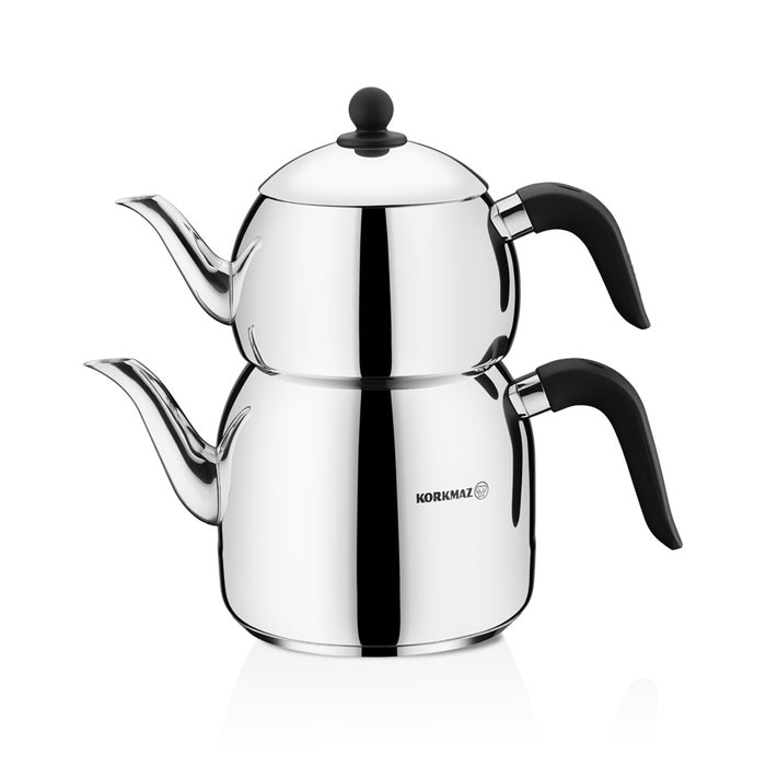 Korkmaz Retro Stainless Steel Teapot Set Maxi Black - Induction (Caydanlik Seti)