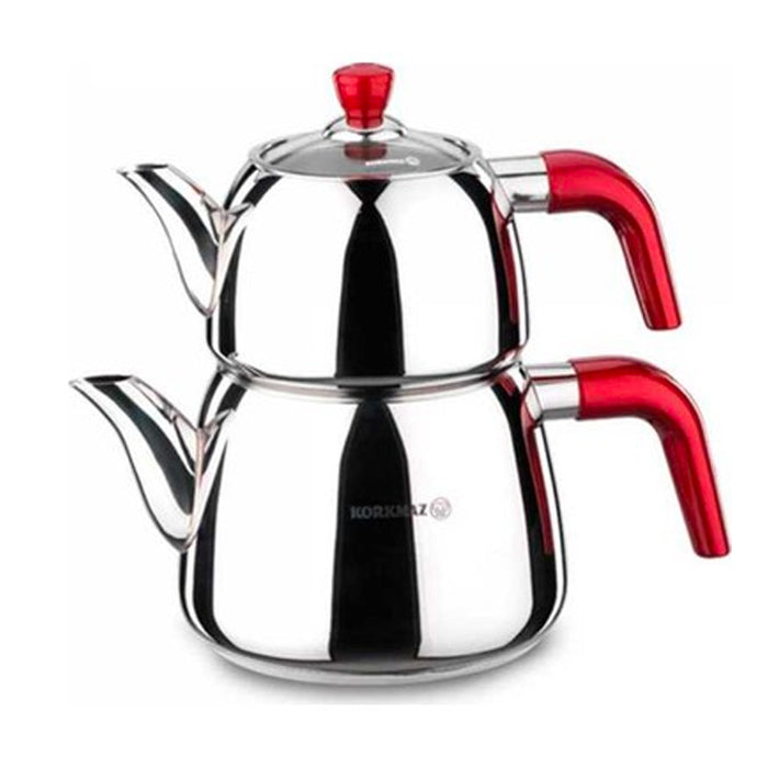 Korkmaz Rosa Stainless Steel Teapot Set (Caydanlik Seti)