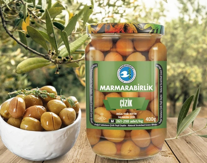 Marmarabirlik Green Scratched Olives M (Cizik Yesil Zeytin) 400 gr