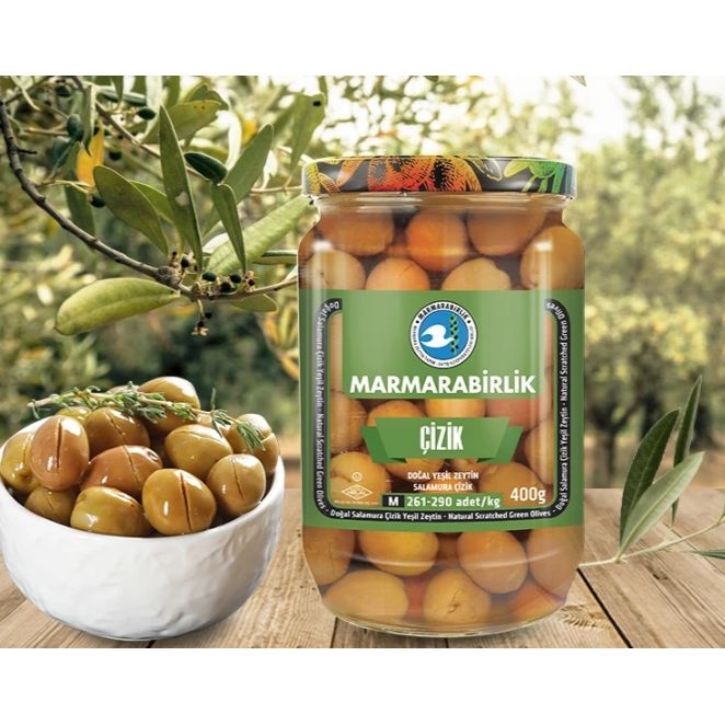 Marmarabirlik Green Scratched Olives  (Cizik Yesil Zeytin) 400 gr