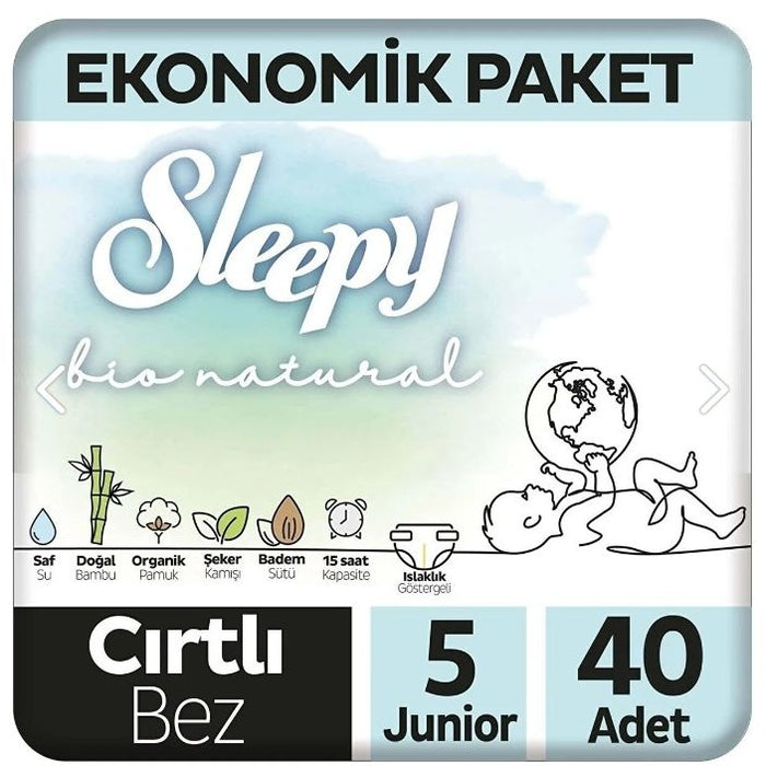 Sleepy Bio Natural Baby Velcro Diaper Junior / 11-18 Kg (Cirtli Bebek Bezi) 40 Pcs