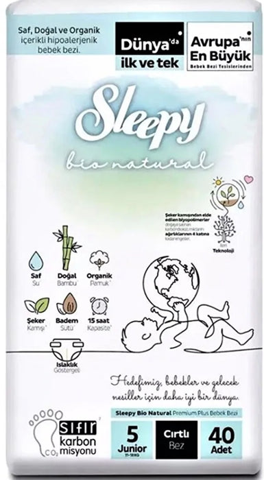 Sleepy Bio Natural Baby Velcro Diaper Junior / 11-18 Kg (Cirtli Bebek Bezi) 40 Pcs