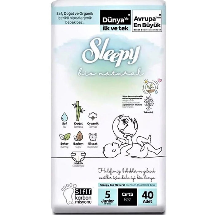 Sleepy Bio Natural Baby Velcro Diaper Junior / 11-18 Kg (Cirtli Bebek Bezi) 40 Pcs