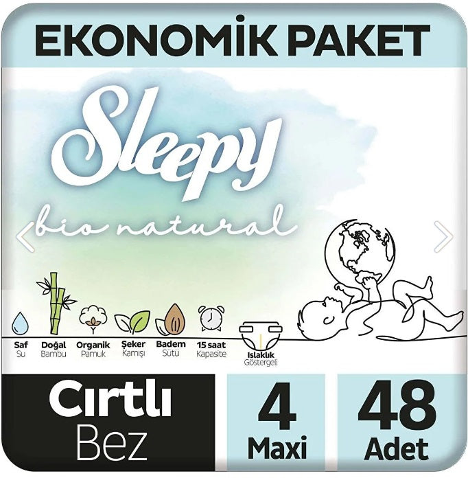 Sleepy Bio Natural Baby Velcro Diaper Maxi / 7-16 Kg (Cirtli Bebek Bezi) 48 Pcs