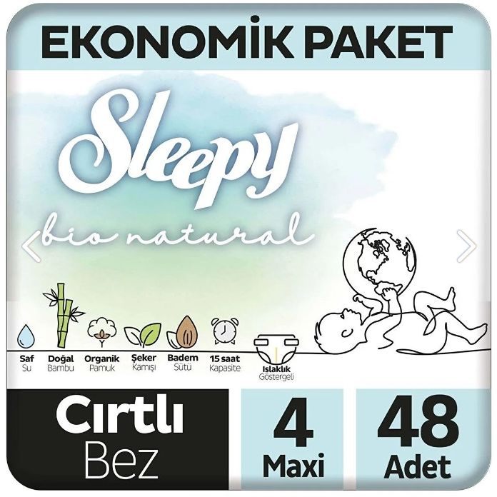 Sleepy Bio Natural Baby Velcro Diaper Maxi / 7-16 Kg (Cirtli Bebek Bezi) 48 Pcs
