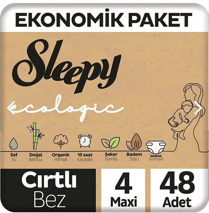 Sleepy Ecologic Baby Velcro Diaper Maxi / 7-16 Kg (Cirtli Bebek Bezi) 52 Pcs