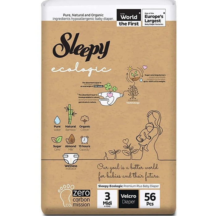 Sleepy Ecologic Baby Velcro Diaper Midi / 4-10 Kg (Cirtli Bebek Bezi) 56 Pcs