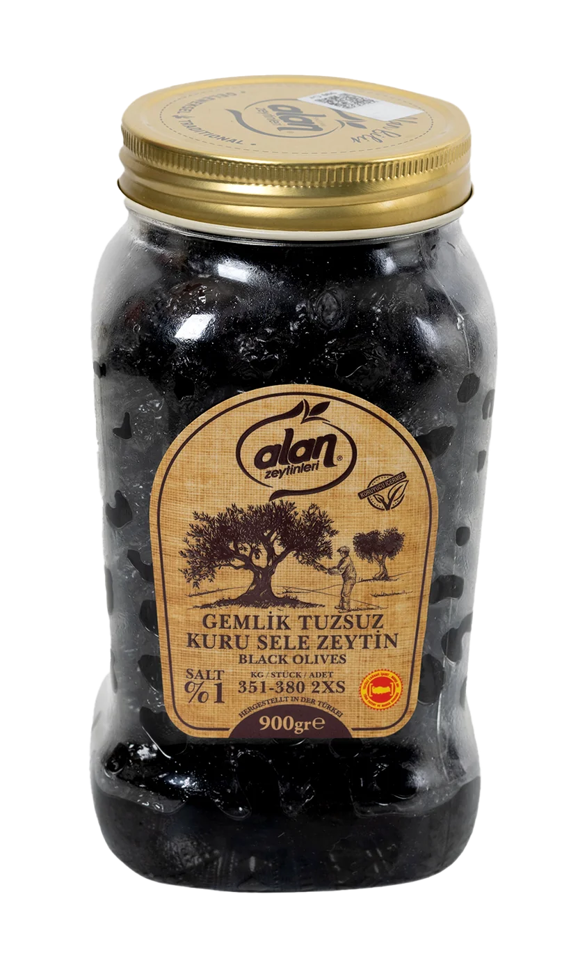 Alan Gemlik Low Salt Kuru Sele Black Olives 900g | Best Grocery