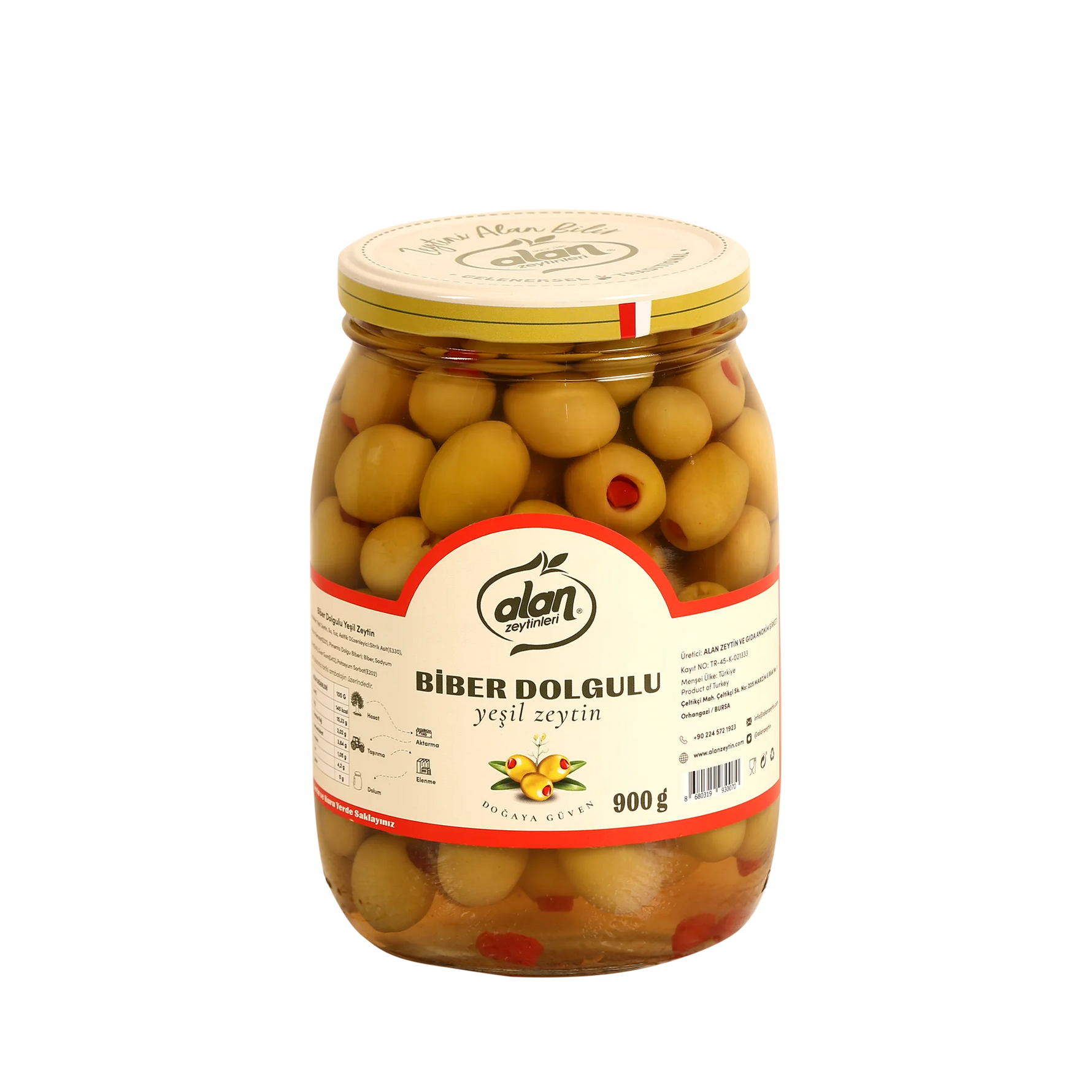 Alan Premium Pepper Stuffed Green Olives 900g | Best Grocery