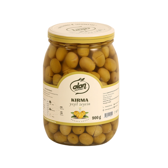 Alan Green Ayvalik Stone Cracked Olives (Yesil Ayvalik Tas Kirma Zeytin) 900g