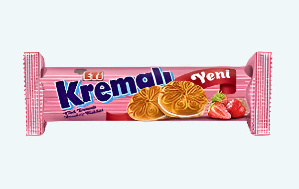 Eti Sandwich Biscuit with Strawberry Flavor (Cilek Kremali Sandvic Biskuvi) 61g