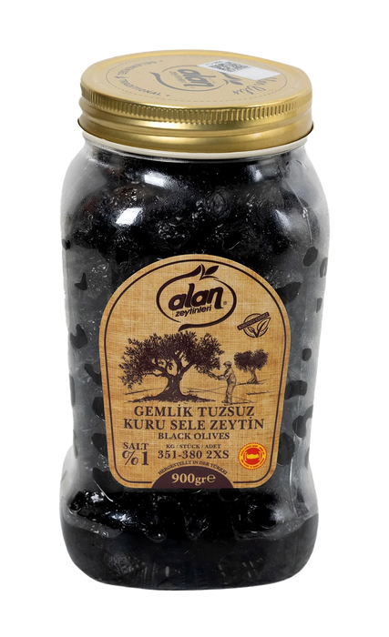 Alan Gemlik Black Unsalted Sele Olives (Gemlik Siyah Kuru Sele Zyetin) 900g