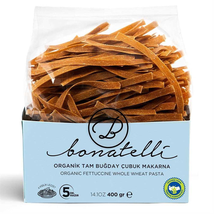 Bonatelli Organik Tam Bugday Cubuk Makarna Vegan (Organic Fettucine Whole Wheat Pasta Vegan) 400 Gr