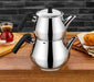Mega Size Stainless Steel Turkish Teapot Set - Black Handles | Best Grocery