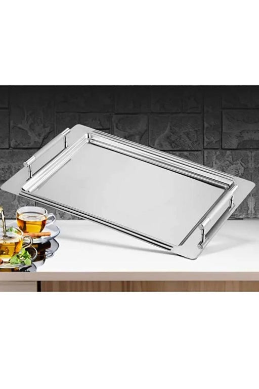 Modern Stainless Steel Serving Tray with Cylindrical Handles | Best Grocery