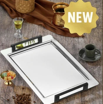 Modern Stainless Steel Serving Tray with Black Handles | Best Grocery