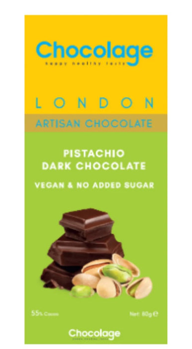 Chocolage Pistachio Vegan No Added Sugar Dark Chocolate, 80g