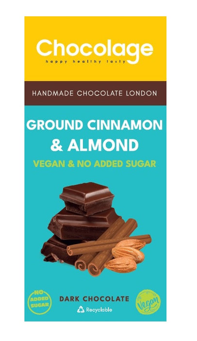 Chocolage Cinnamon & Almond Vegan No Added Sugar Dark Chocolate, 80g