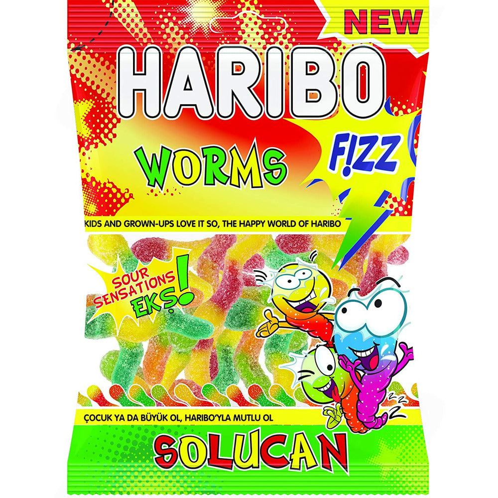 Haribo Fizzy Worms Solucan Halal Gummy Sweets 70g | Best Grocery