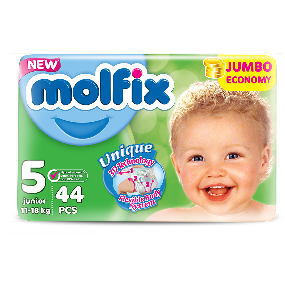Molfix 3D Nappy 5 Junior Jumbo 11 to 18kg 44 Pcs | Best