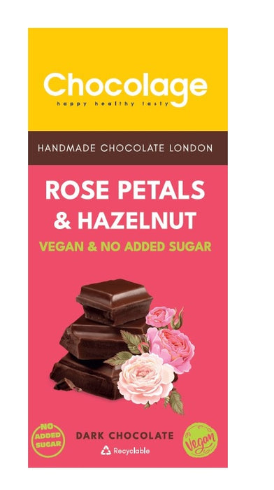 Chocolage Rose & Hazelnut Vegan No Added Sugar Dark Chocolate, 90g